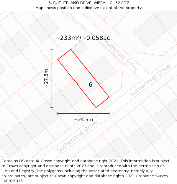 6, SUTHERLAND DRIVE, WIRRAL, CH62 8DZ: Plot and title map