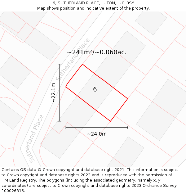 6, SUTHERLAND PLACE, LUTON, LU1 3SY: Plot and title map
