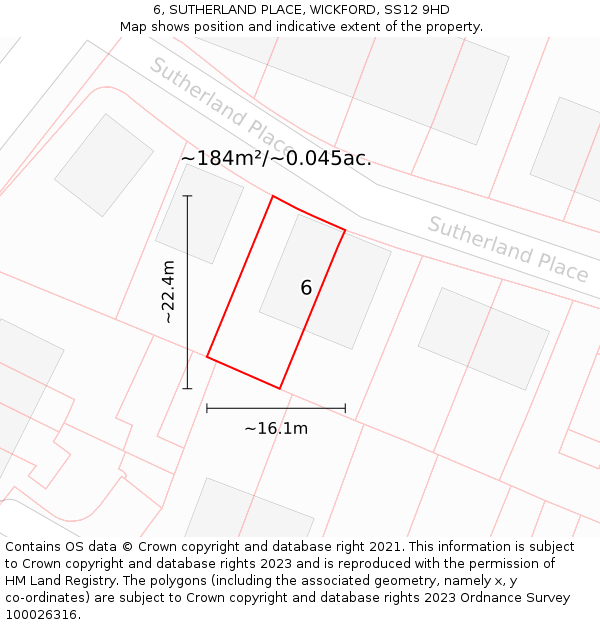 6, SUTHERLAND PLACE, WICKFORD, SS12 9HD: Plot and title map