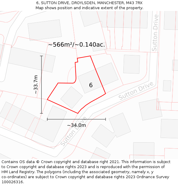 6, SUTTON DRIVE, DROYLSDEN, MANCHESTER, M43 7RX: Plot and title map
