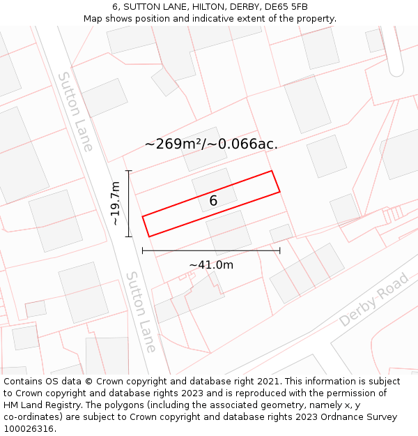 6, SUTTON LANE, HILTON, DERBY, DE65 5FB: Plot and title map