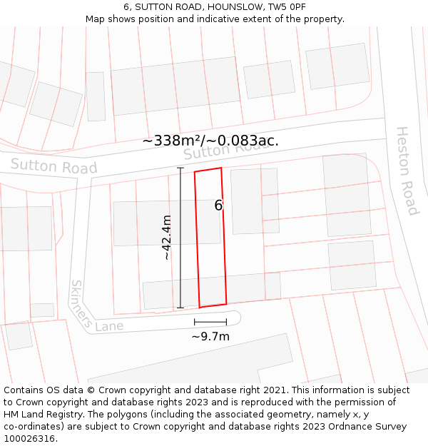 6, SUTTON ROAD, HOUNSLOW, TW5 0PF: Plot and title map