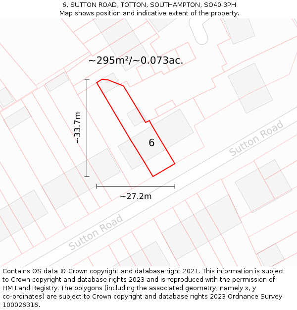 6, SUTTON ROAD, TOTTON, SOUTHAMPTON, SO40 3PH: Plot and title map
