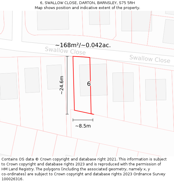 6, SWALLOW CLOSE, DARTON, BARNSLEY, S75 5RH: Plot and title map