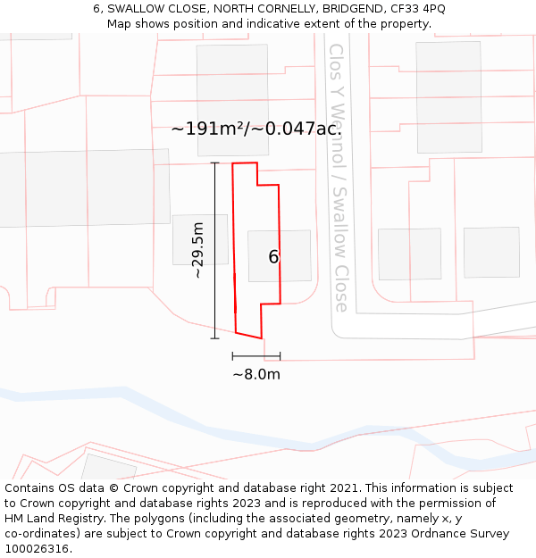 6, SWALLOW CLOSE, NORTH CORNELLY, BRIDGEND, CF33 4PQ: Plot and title map