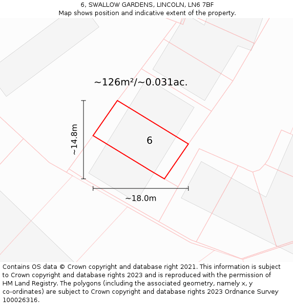 6, SWALLOW GARDENS, LINCOLN, LN6 7BF: Plot and title map