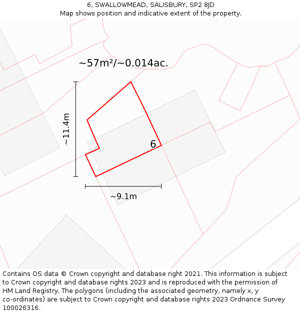 6, SWALLOWMEAD, SALISBURY, SP2 8JD: Plot and title map