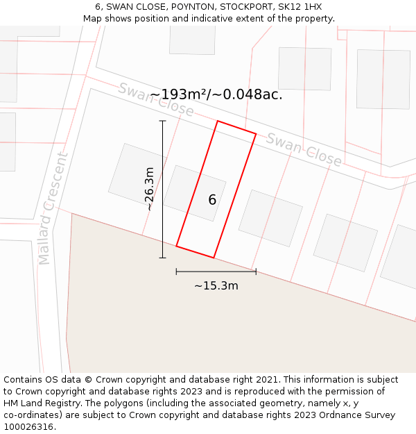6, SWAN CLOSE, POYNTON, STOCKPORT, SK12 1HX: Plot and title map