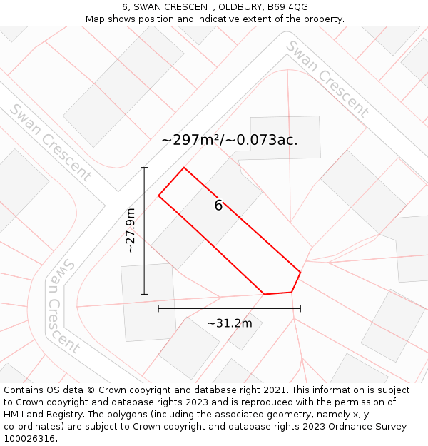 6, SWAN CRESCENT, OLDBURY, B69 4QG: Plot and title map