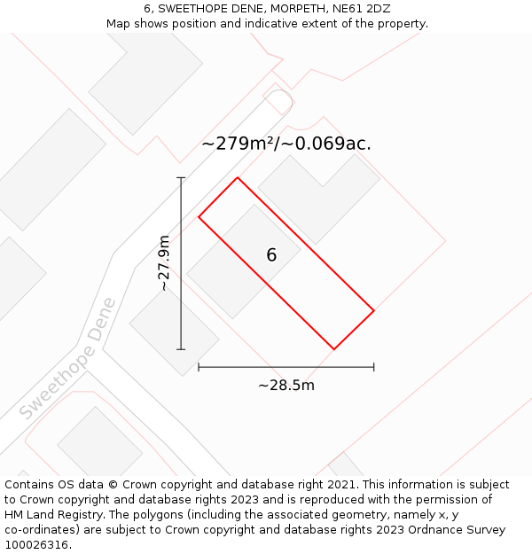 6, SWEETHOPE DENE, MORPETH, NE61 2DZ: Plot and title map