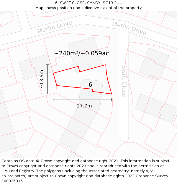 6, SWIFT CLOSE, SANDY, SG19 2UU: Plot and title map