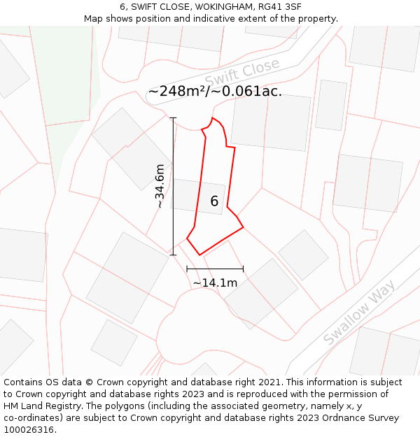 6, SWIFT CLOSE, WOKINGHAM, RG41 3SF: Plot and title map