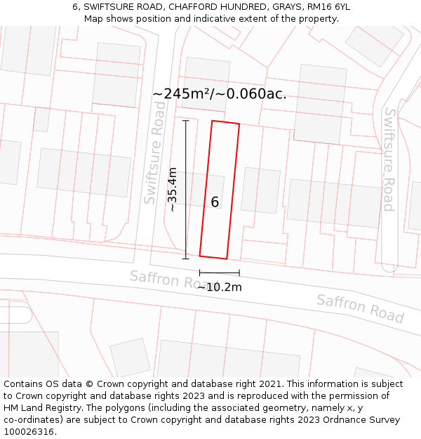 6, SWIFTSURE ROAD, CHAFFORD HUNDRED, GRAYS, RM16 6YL: Plot and title map