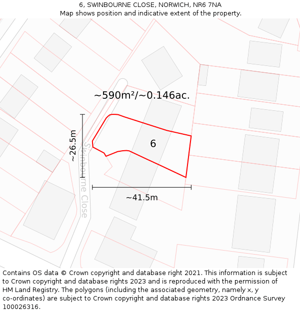 6, SWINBOURNE CLOSE, NORWICH, NR6 7NA: Plot and title map
