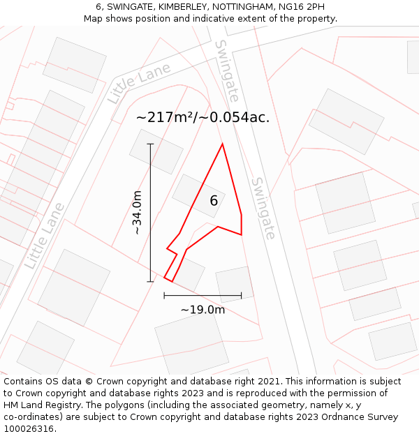 6, SWINGATE, KIMBERLEY, NOTTINGHAM, NG16 2PH: Plot and title map