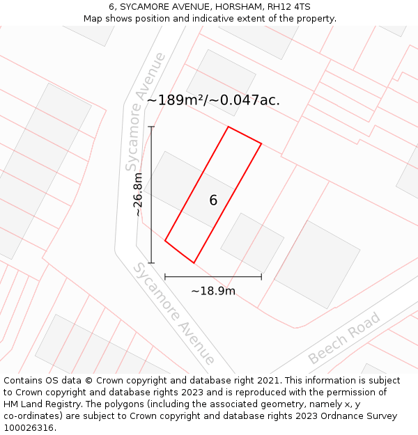 6, SYCAMORE AVENUE, HORSHAM, RH12 4TS: Plot and title map