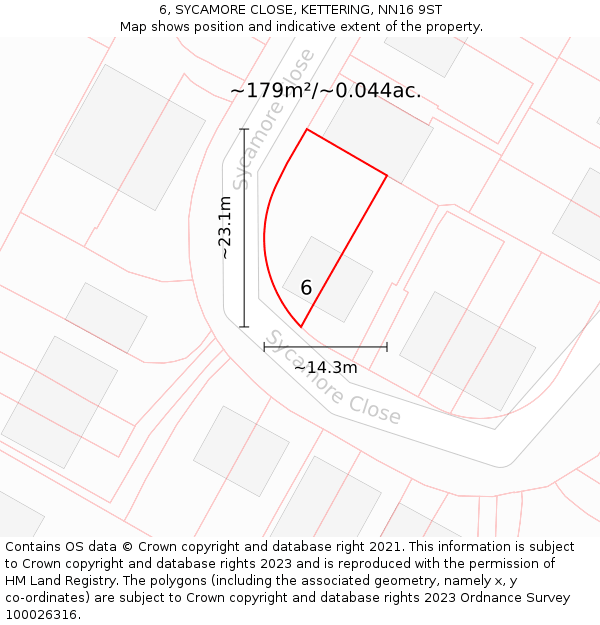 6, SYCAMORE CLOSE, KETTERING, NN16 9ST: Plot and title map