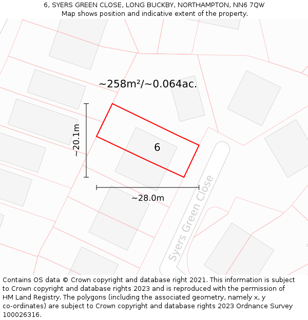 6, SYERS GREEN CLOSE, LONG BUCKBY, NORTHAMPTON, NN6 7QW: Plot and title map