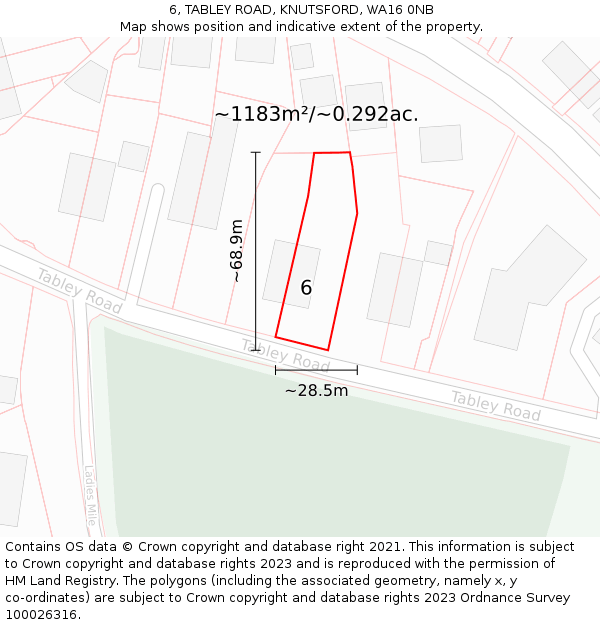 6, TABLEY ROAD, KNUTSFORD, WA16 0NB: Plot and title map