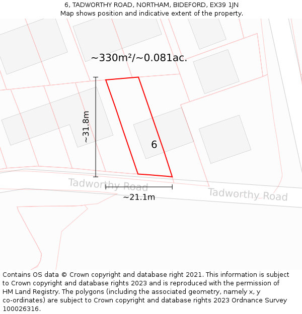 6, TADWORTHY ROAD, NORTHAM, BIDEFORD, EX39 1JN: Plot and title map