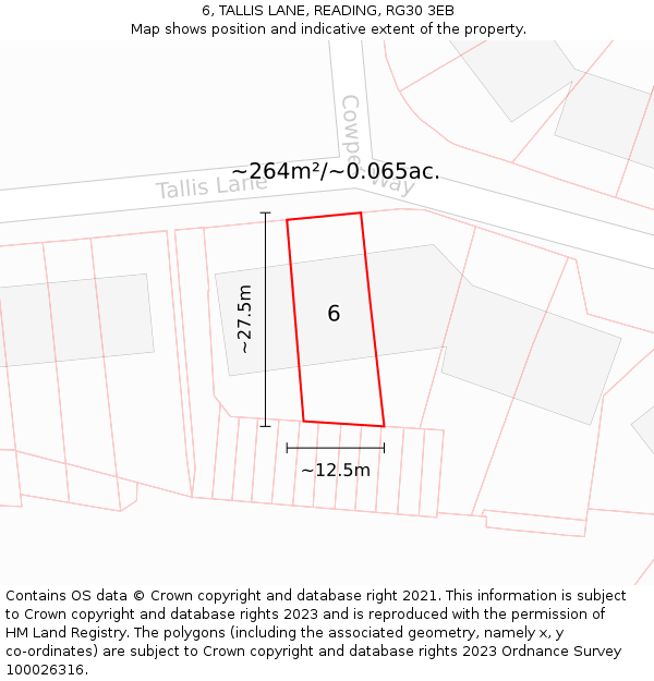 6, TALLIS LANE, READING, RG30 3EB: Plot and title map