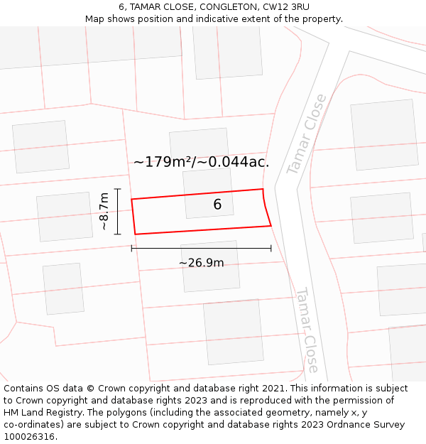 6, TAMAR CLOSE, CONGLETON, CW12 3RU: Plot and title map
