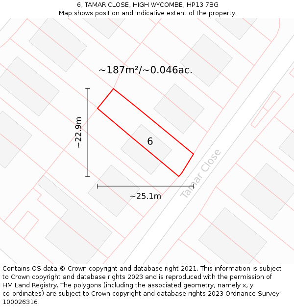 6, TAMAR CLOSE, HIGH WYCOMBE, HP13 7BG: Plot and title map