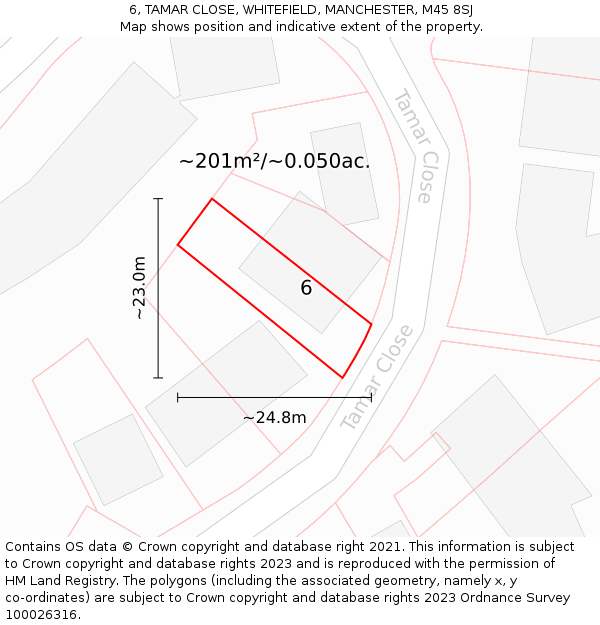 6, TAMAR CLOSE, WHITEFIELD, MANCHESTER, M45 8SJ: Plot and title map