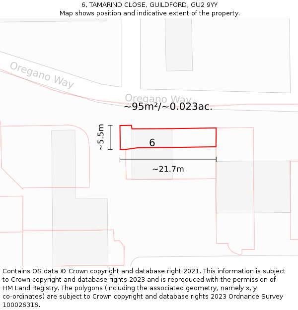 6, TAMARIND CLOSE, GUILDFORD, GU2 9YY: Plot and title map