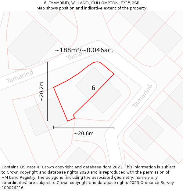 6, TAMARIND, WILLAND, CULLOMPTON, EX15 2SR: Plot and title map