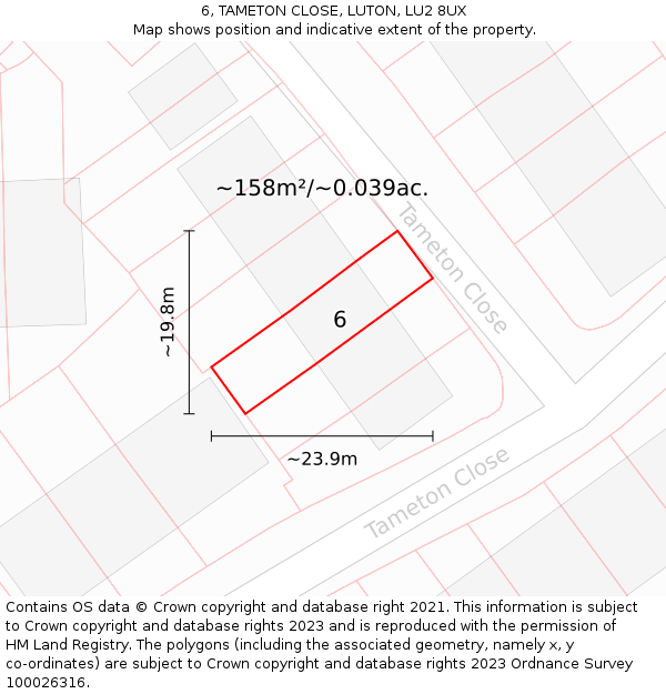 6, TAMETON CLOSE, LUTON, LU2 8UX: Plot and title map
