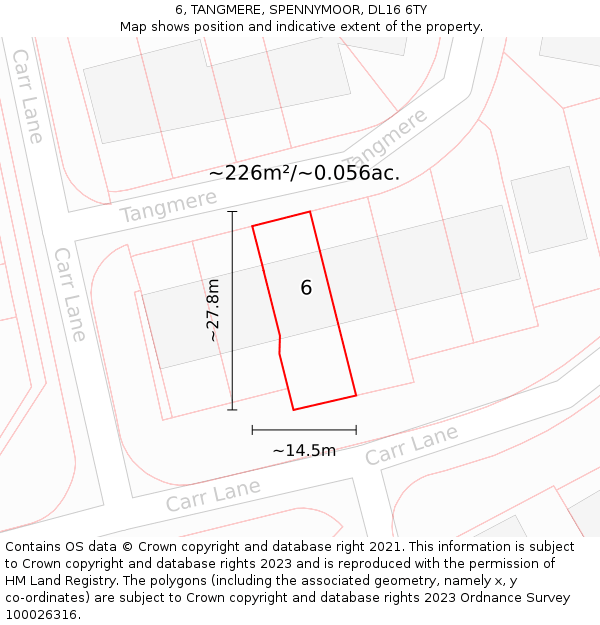 6, TANGMERE, SPENNYMOOR, DL16 6TY: Plot and title map