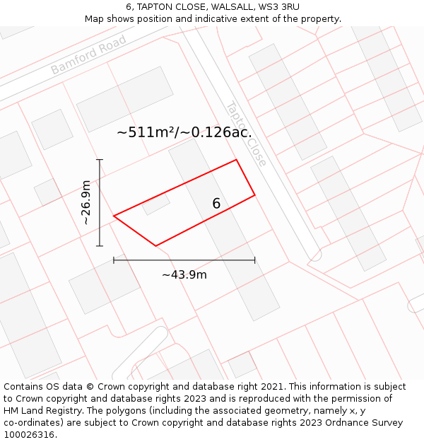 6, TAPTON CLOSE, WALSALL, WS3 3RU: Plot and title map