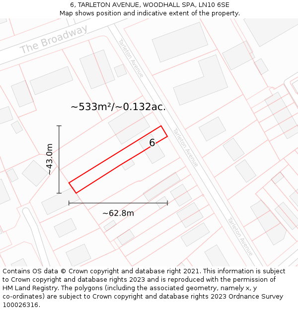 6, TARLETON AVENUE, WOODHALL SPA, LN10 6SE: Plot and title map