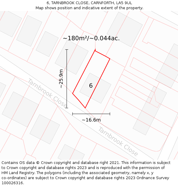 6, TARNBROOK CLOSE, CARNFORTH, LA5 9UL: Plot and title map