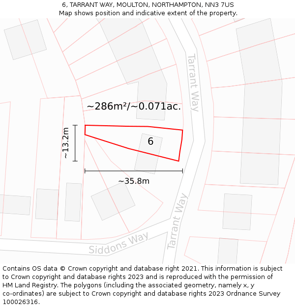 6, TARRANT WAY, MOULTON, NORTHAMPTON, NN3 7US: Plot and title map