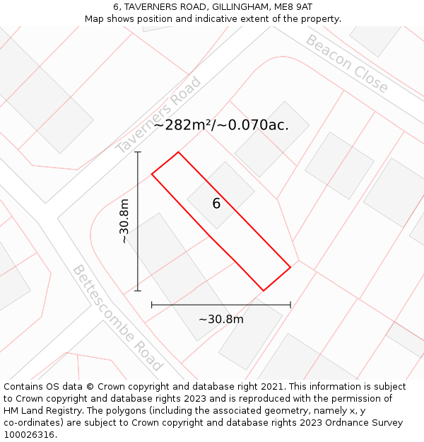 6, TAVERNERS ROAD, GILLINGHAM, ME8 9AT: Plot and title map