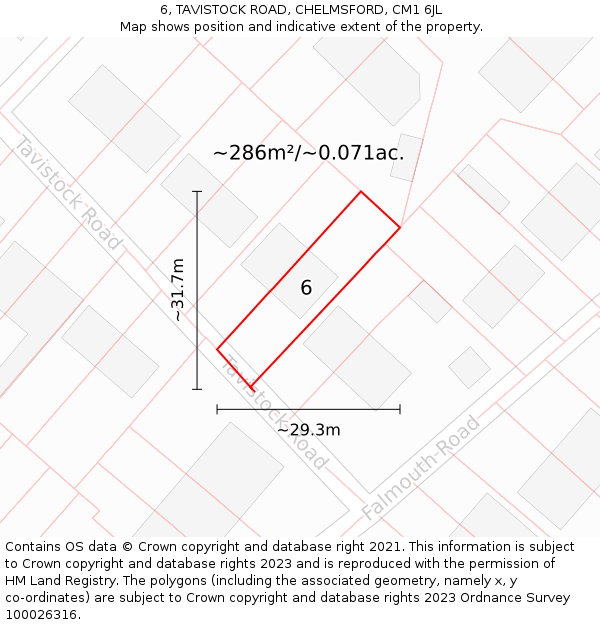 6, TAVISTOCK ROAD, CHELMSFORD, CM1 6JL: Plot and title map