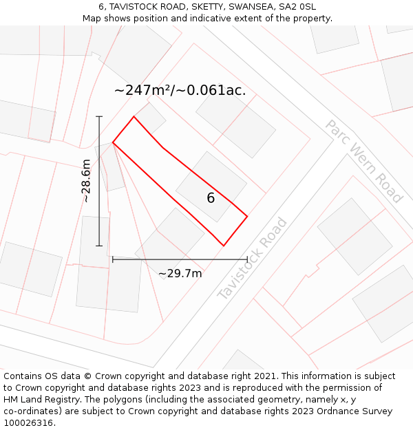 6, TAVISTOCK ROAD, SKETTY, SWANSEA, SA2 0SL: Plot and title map