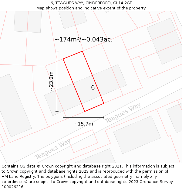 6, TEAGUES WAY, CINDERFORD, GL14 2GE: Plot and title map