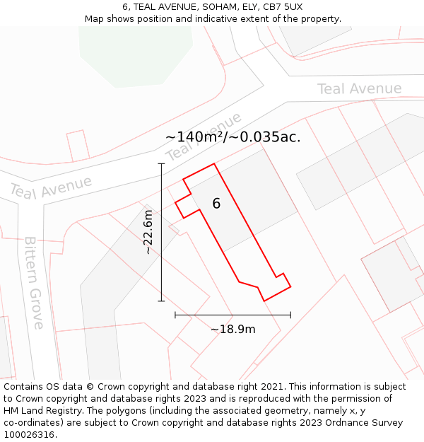 6, TEAL AVENUE, SOHAM, ELY, CB7 5UX: Plot and title map