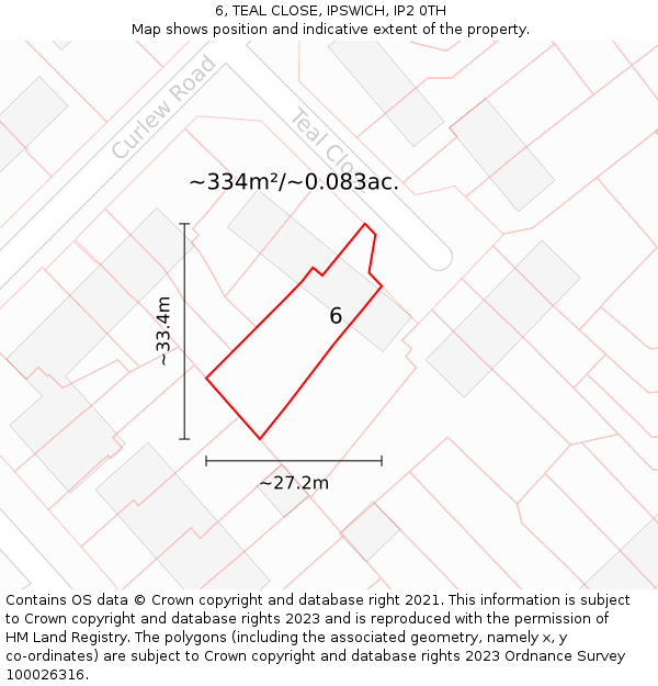 6, TEAL CLOSE, IPSWICH, IP2 0TH: Plot and title map