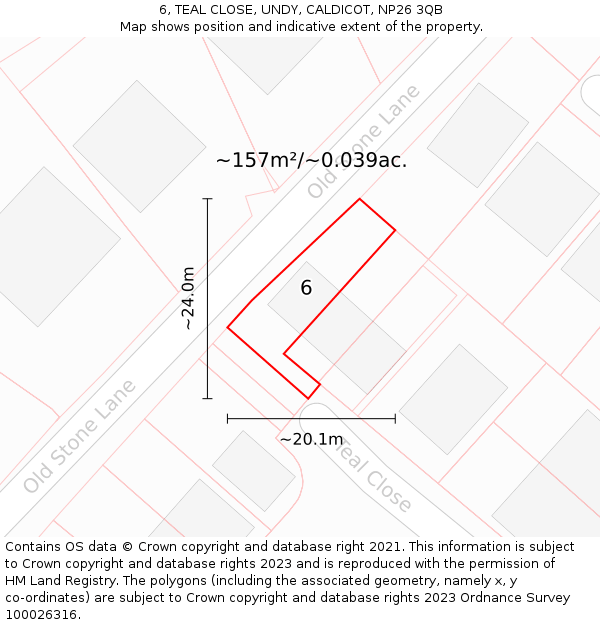 6, TEAL CLOSE, UNDY, CALDICOT, NP26 3QB: Plot and title map