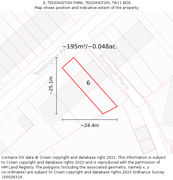 6, TEDDINGTON PARK, TEDDINGTON, TW11 8DA: Plot and title map