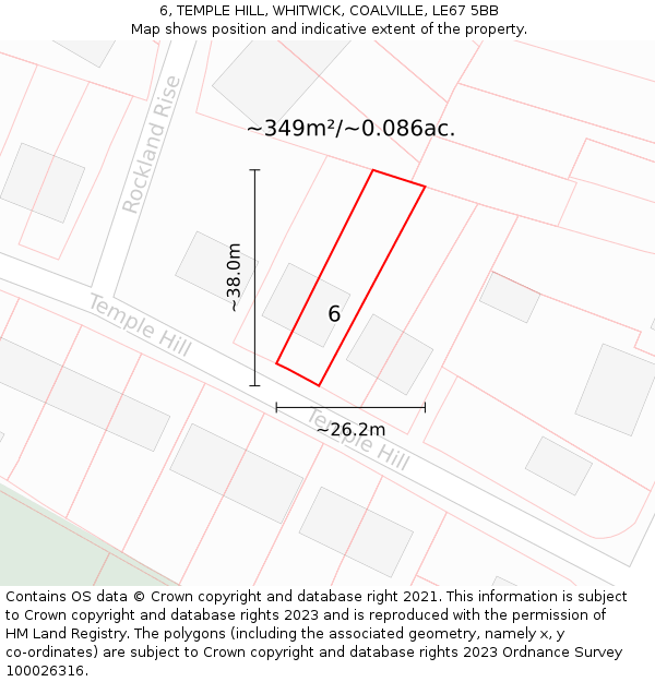 6, TEMPLE HILL, WHITWICK, COALVILLE, LE67 5BB: Plot and title map