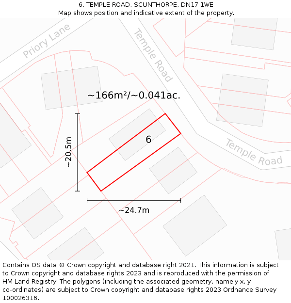 6, TEMPLE ROAD, SCUNTHORPE, DN17 1WE: Plot and title map