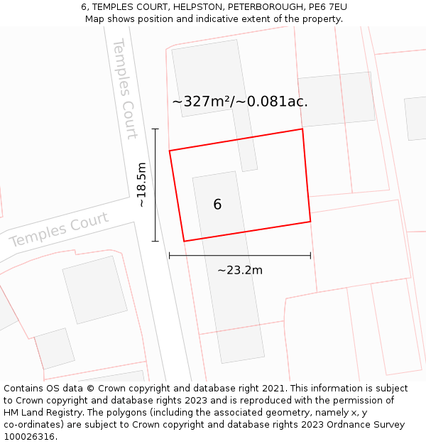 6, TEMPLES COURT, HELPSTON, PETERBOROUGH, PE6 7EU: Plot and title map