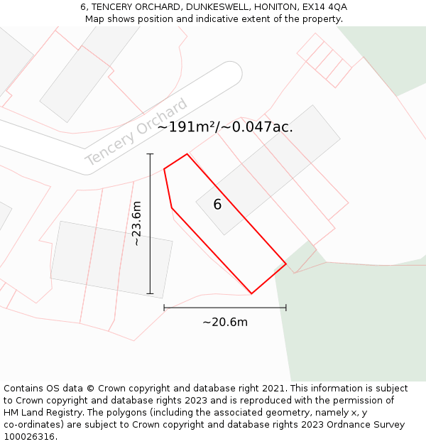 6, TENCERY ORCHARD, DUNKESWELL, HONITON, EX14 4QA: Plot and title map
