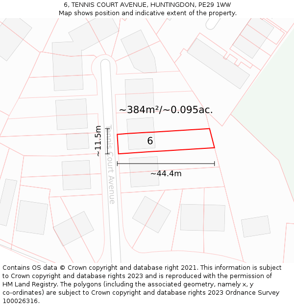 6, TENNIS COURT AVENUE, HUNTINGDON, PE29 1WW: Plot and title map