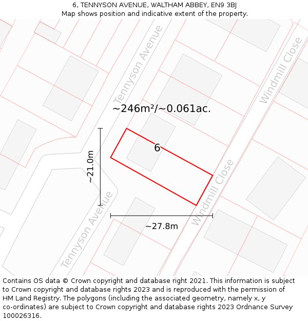 6, TENNYSON AVENUE, WALTHAM ABBEY, EN9 3BJ: Plot and title map